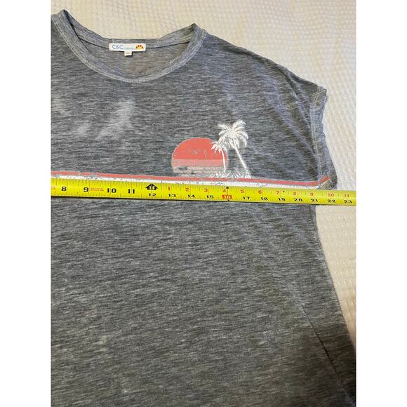 C&C California Heather Gray Palm Tree Cap Sleeve Relaxed Surf Tee Medium - Picture 7 of 9
